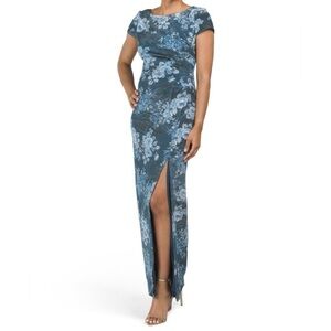 NWT Adrianna Papell Metallic Floral Jacquard Gown Maxi Dress Wedding Guest